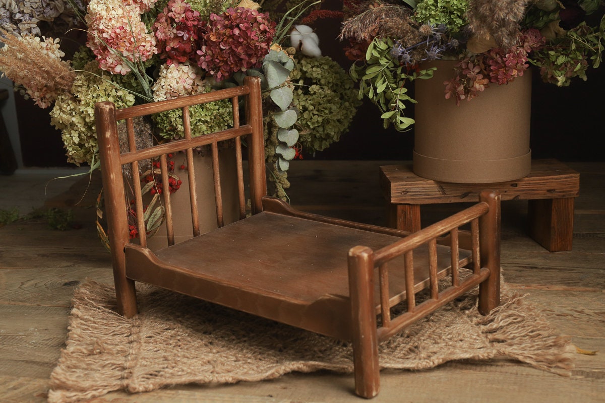 Newborn Wooden Bed,Real Wood Newborn crib Prop,Newborn Photography Props,Newborn Photo Prop,Nursery Decor,Doll Bed,Rustic Wooden Bed