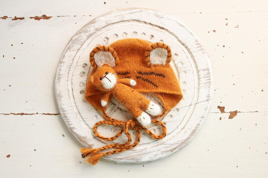 Newborn Knitted Tiger Photography Props,Newborn Tiger Hat,Newborn Knit Tiger Toy,Baby Tiger Crochet Toy,Newborn Photography Prop