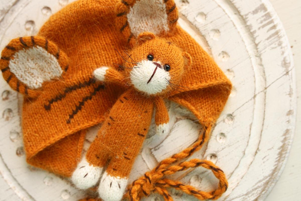 Newborn Knitted Tiger Photography Props,Newborn Tiger Hat,Newborn Knit Tiger Toy,Baby Tiger Crochet Toy,Newborn Photography Prop