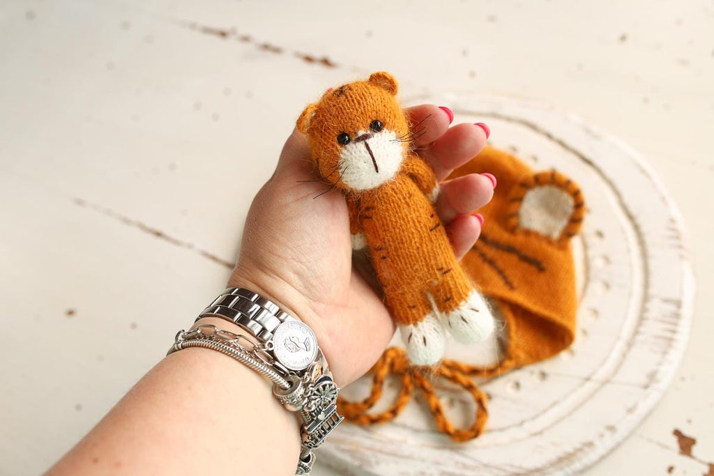 Newborn Knitted Tiger Photography Props,Newborn Tiger Hat,Newborn Knit Tiger Toy,Baby Tiger Crochet Toy,Newborn Photography Prop