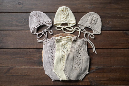 Knitted romper and bonnet,Newborn knitted Set,Newborn photography outfit,Сable knit romper,Pregnancy gift,newborn knit outfit,newborn props