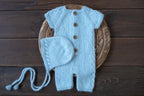 Knitted romper,bonnet and Knit Teddy Bear,Newborn knitted Set,Newborn photography outfit,Pregnancy gift,newborn knit outfit,newborn props