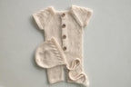 Knitted romper,bonnet and Knit Teddy Bear,Newborn knitted Set,Newborn photography outfit,Pregnancy gift,newborn knit outfit,newborn props