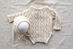 Knitted romper and bonnet,Newborn knitted Set,Newborn photography outfit,Сable knit romper,Pregnancy gift,newborn knit outfit,newborn props
