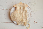 Knitted romper and bonnet,Newborn Photography Prop Set,Newborn photography outfit,Newborn girl photoshoot outfit,Pregnancy gift