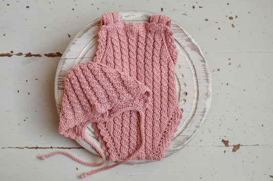 Knitted romper & bonnet,Newborn Photography Prop Set,Newborn photography outfit,Newborn girl photoshoot outfit,Pregnancy gift,Newborn props