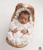 Knitted set for a newborn: jumpsuit, bonnet and socks, clothes for a newborn photo shoot, a gift for a party in honor of the future baby, clothes for discharge from the hospital.